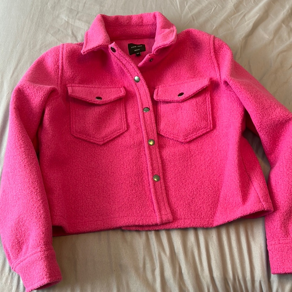 Button up fleece jacket. Brand is love tree. Pink size medium